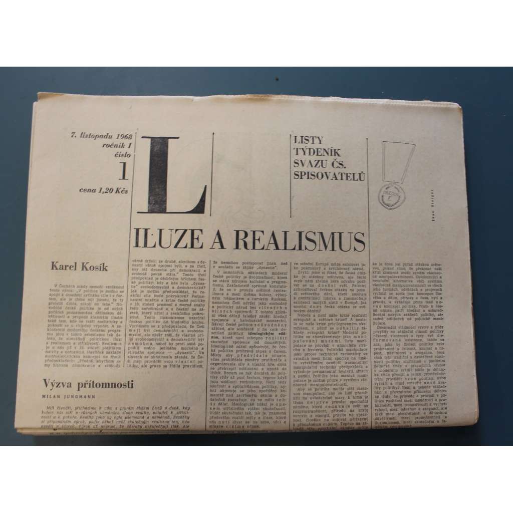 Listy. Týdeník svazu čs. spisovatelů 1968, roč. I. (časopis, literatura, kultura, mj. K. Kosík - Iluze a realismus; Masarykova idea Čs. republiky, M. Kundera - Český úděl, J. Chalupecký - Nezbytí svobody)