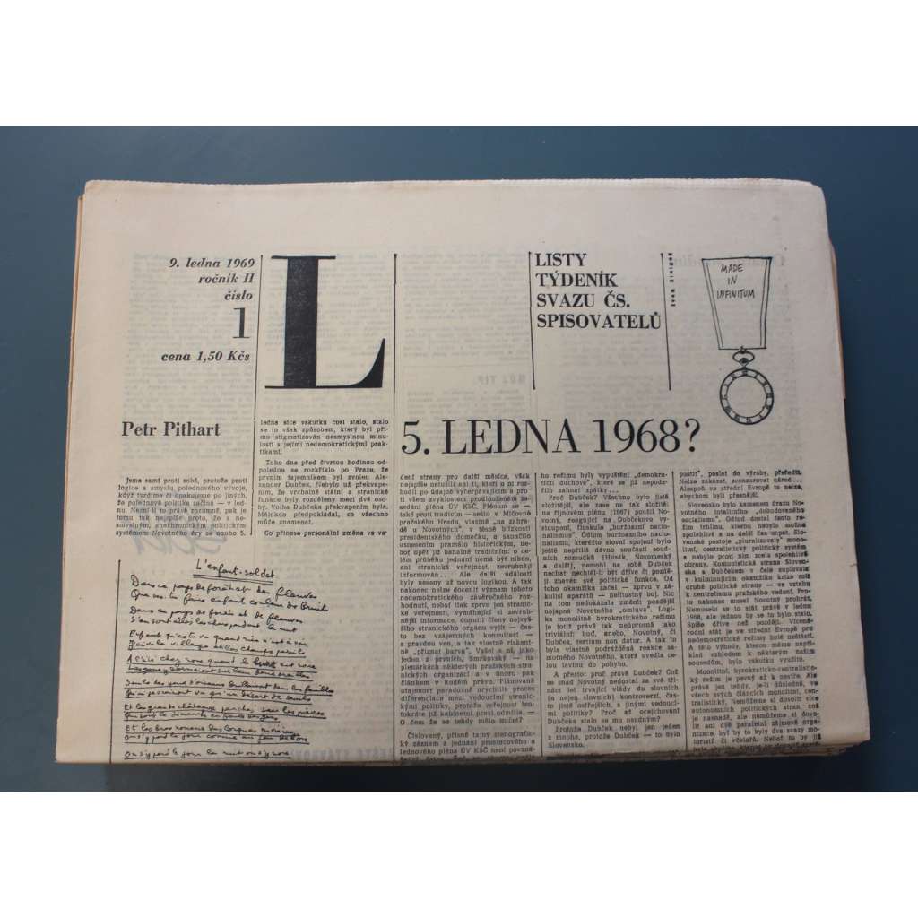 Listy. Týdeník svazu čs. spisovatelů 1969, roč. II. (časopis, literatura, kultura, mj. D. Hamšík - Jaro a podzim 1968, Velká smrt [Jan Palach], L. Vaculík - Proces v Semilech, J. Šedivý - Odpovědnost politiky)