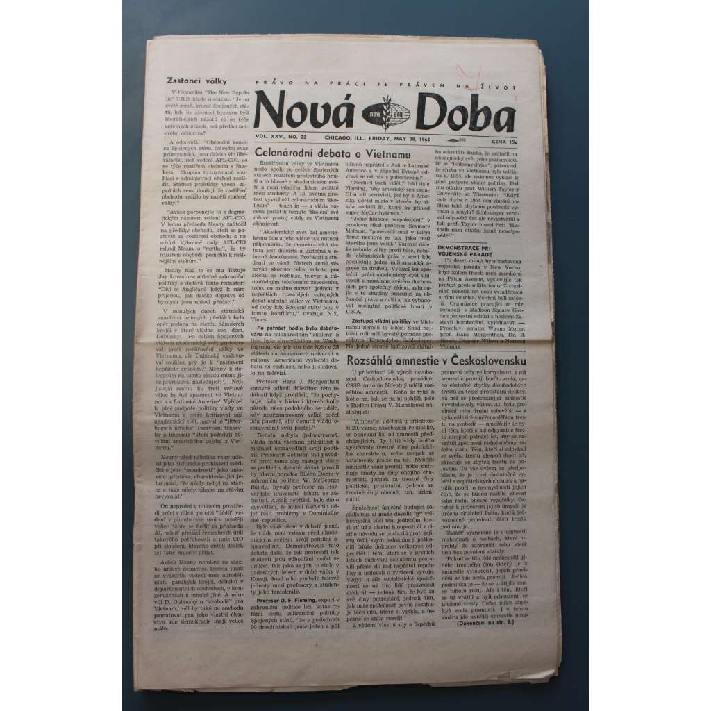 Nová doba 1965-1966, roč. XXV. (noviny, exil - USA, mj. Celonárodní debata o Vietnamu, President o válce ve Vietnamu [L. B. Johnson], Letecký útok na severní Vietnam)