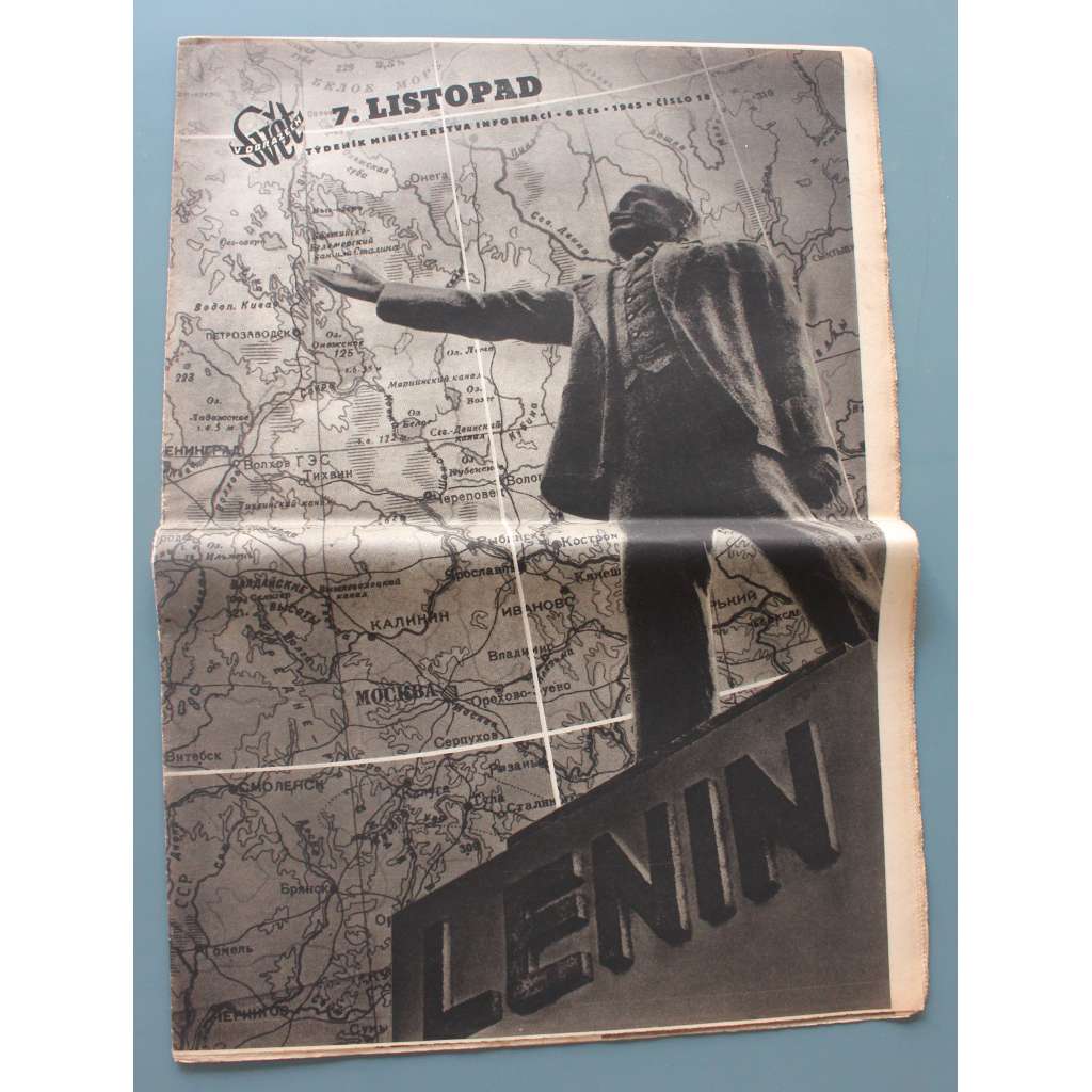 Svět v obrazech. Týdeník ministerstva informací 1945, č. 18 (časopis, kultura, politika, fotografie, mj. K 28. výročí VŘSR, Výstavba, SSSR a Slovanstvo, ČSR - SSSR Dík říjnové revoluci)