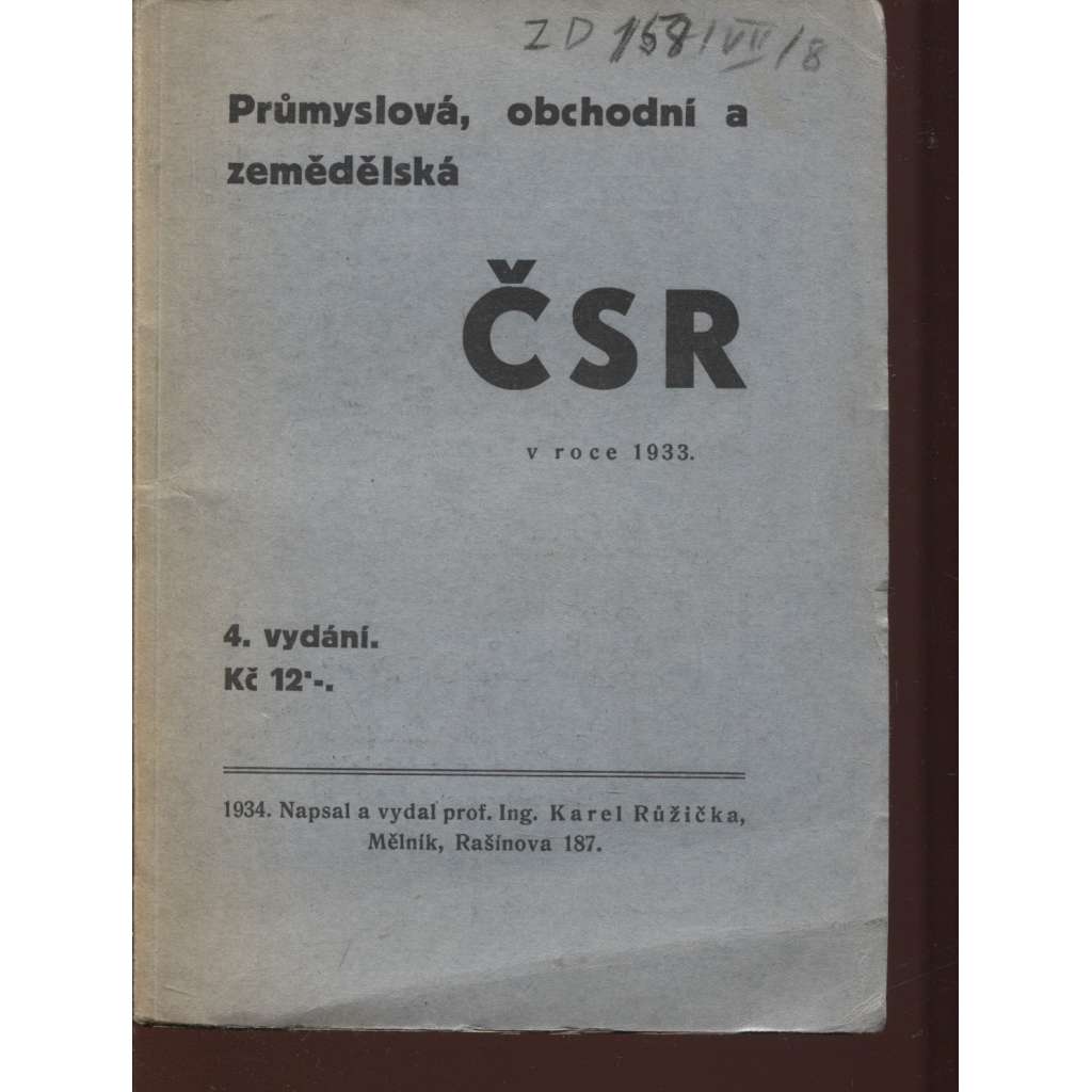 Průmyslová, obchodní a zemědělská ČSR v roce 1933 (Československo, průmysl, statistika)