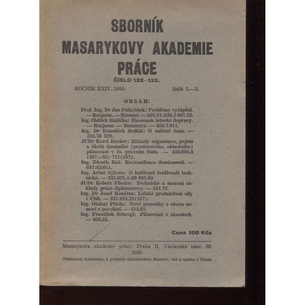Sborník Masarykovy akademie práce, číslo 132-133, ročník XXIV./1950