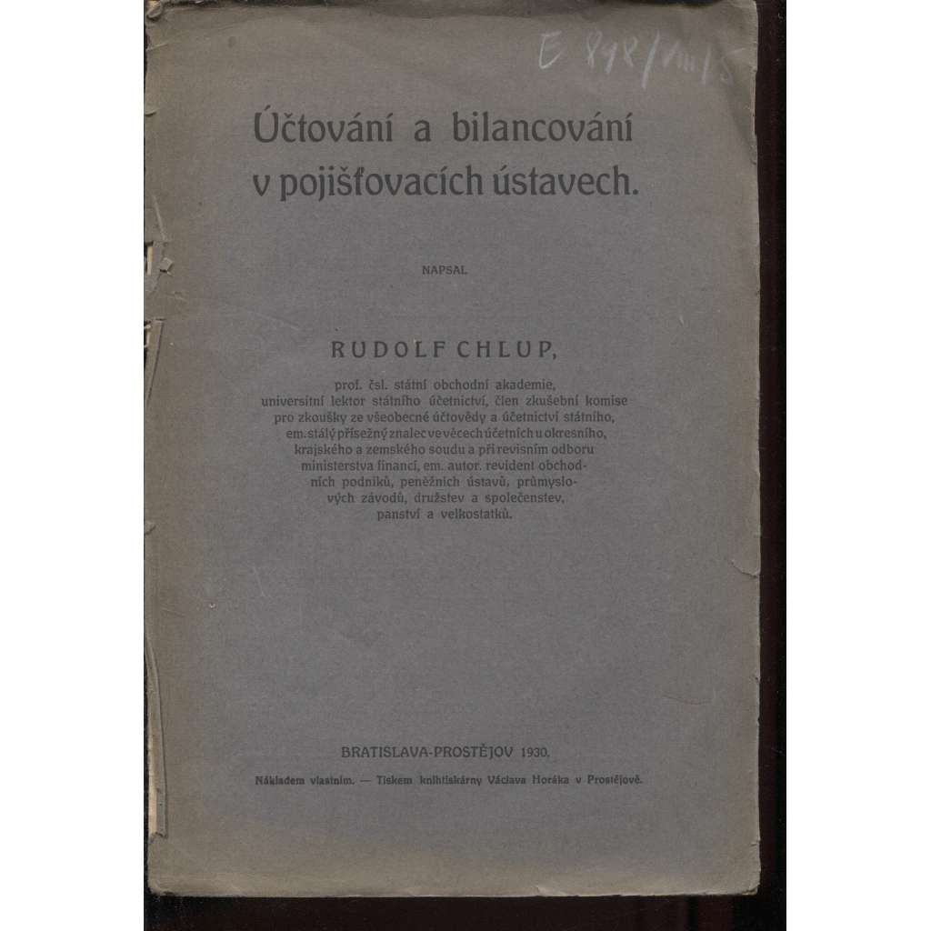 Účtování a bilancování v pojišťovacích ústavech (pojišťovny, účetnictví)