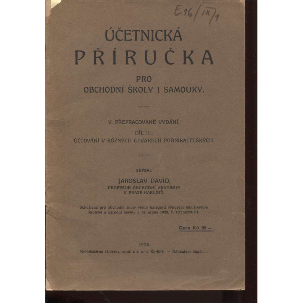 Účetnická příručka pro obchodní školy i samouky, díl II. (účetnictví, učebnice)