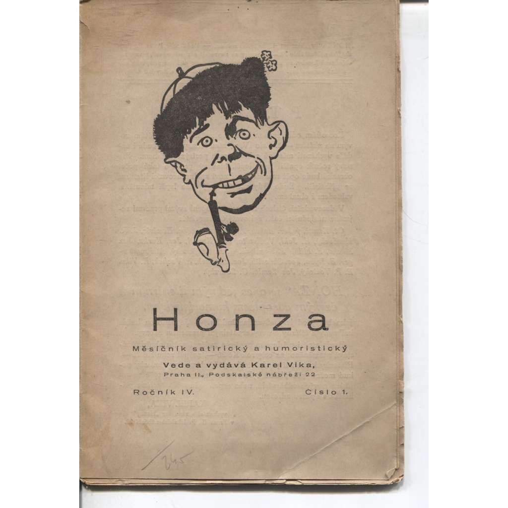 Honza, ročník IV., číslo 1./1923 (Měsíčník satirický a humoristický) [časopis, humor]