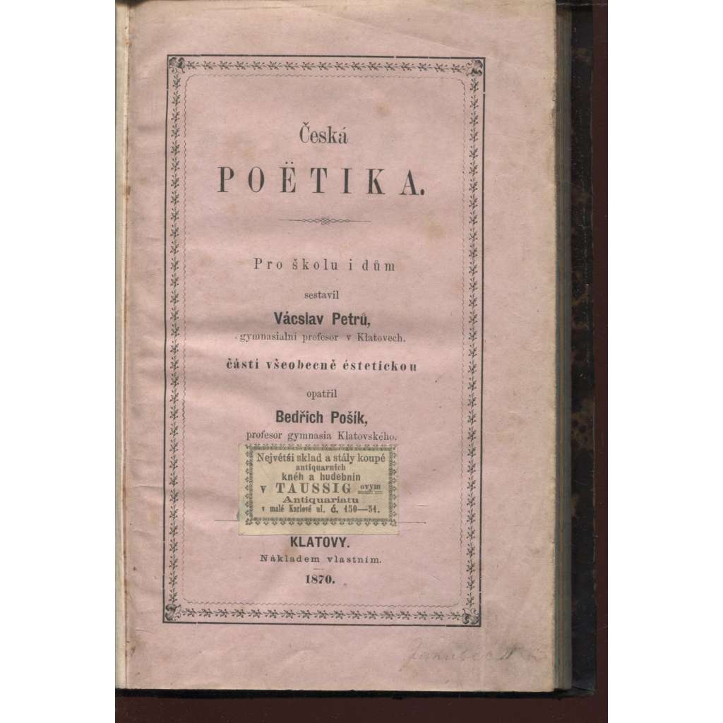 Česká poëtika (Česká poetika, 1870, vazba kůže)