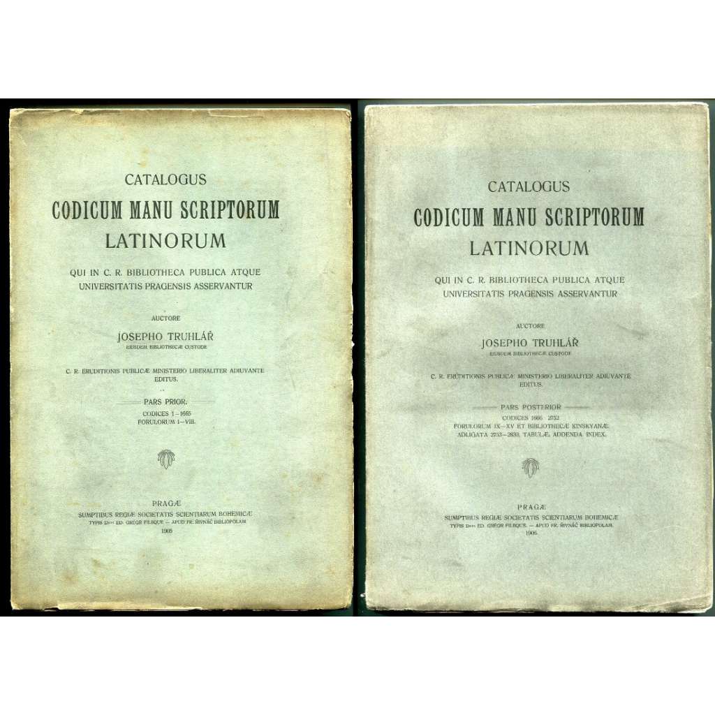 Katalog latinských rukopisů Pražské univerzitní knihovny (dnes Národní knihovna, Klementinum) 1+2. Catalogus codicum manu scriptorum latinorum, qui in c. r. bibliotheca publica atque universitatis pragensis asservatur