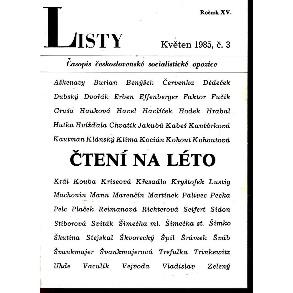 Listy, roč. XV. Květen 1985, č. 3