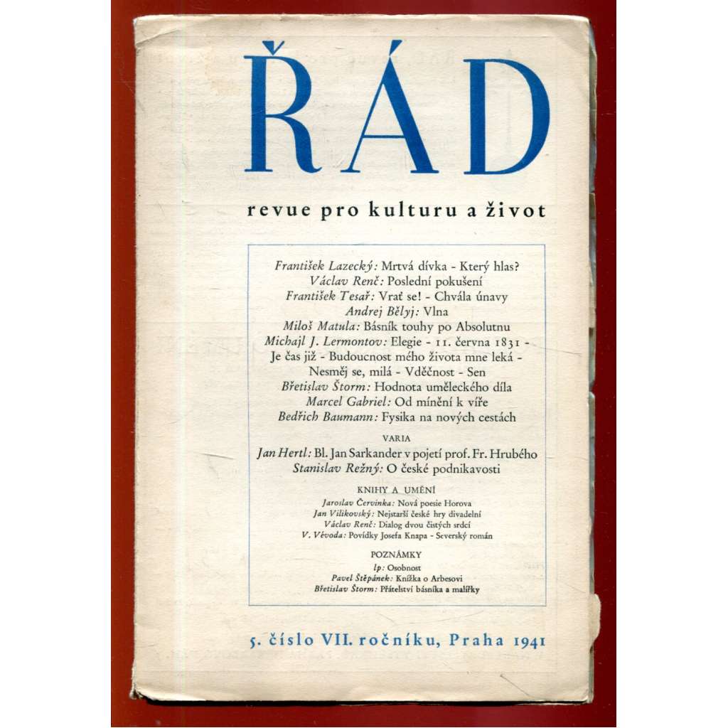 Řád: Revue pro kulturu a život. 5/1941 (roč. VII.)