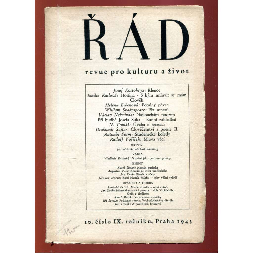 Řád: Revue pro kulturu a život. 10/1943 (roč. IX.)