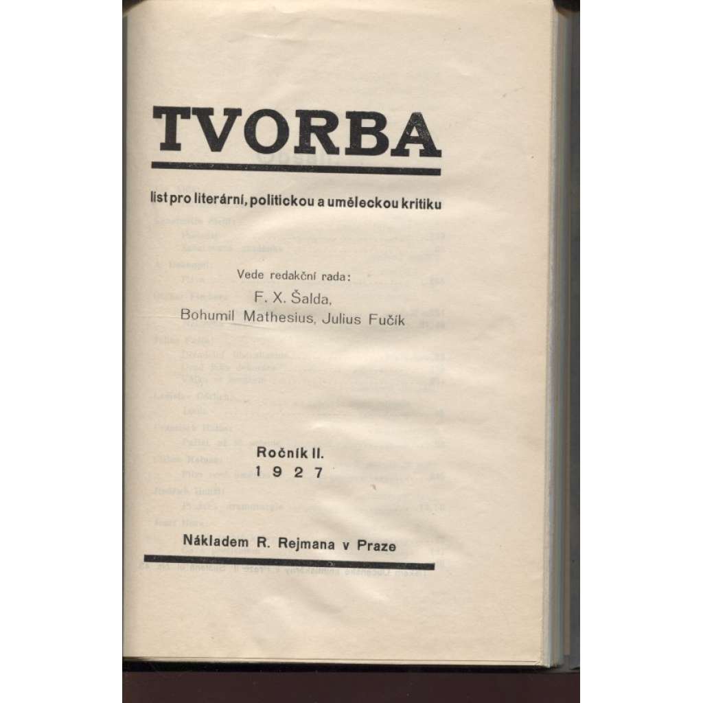 Tvorba, roč. II./1927 (List pro literární, politickou a uměleckou kritiku)