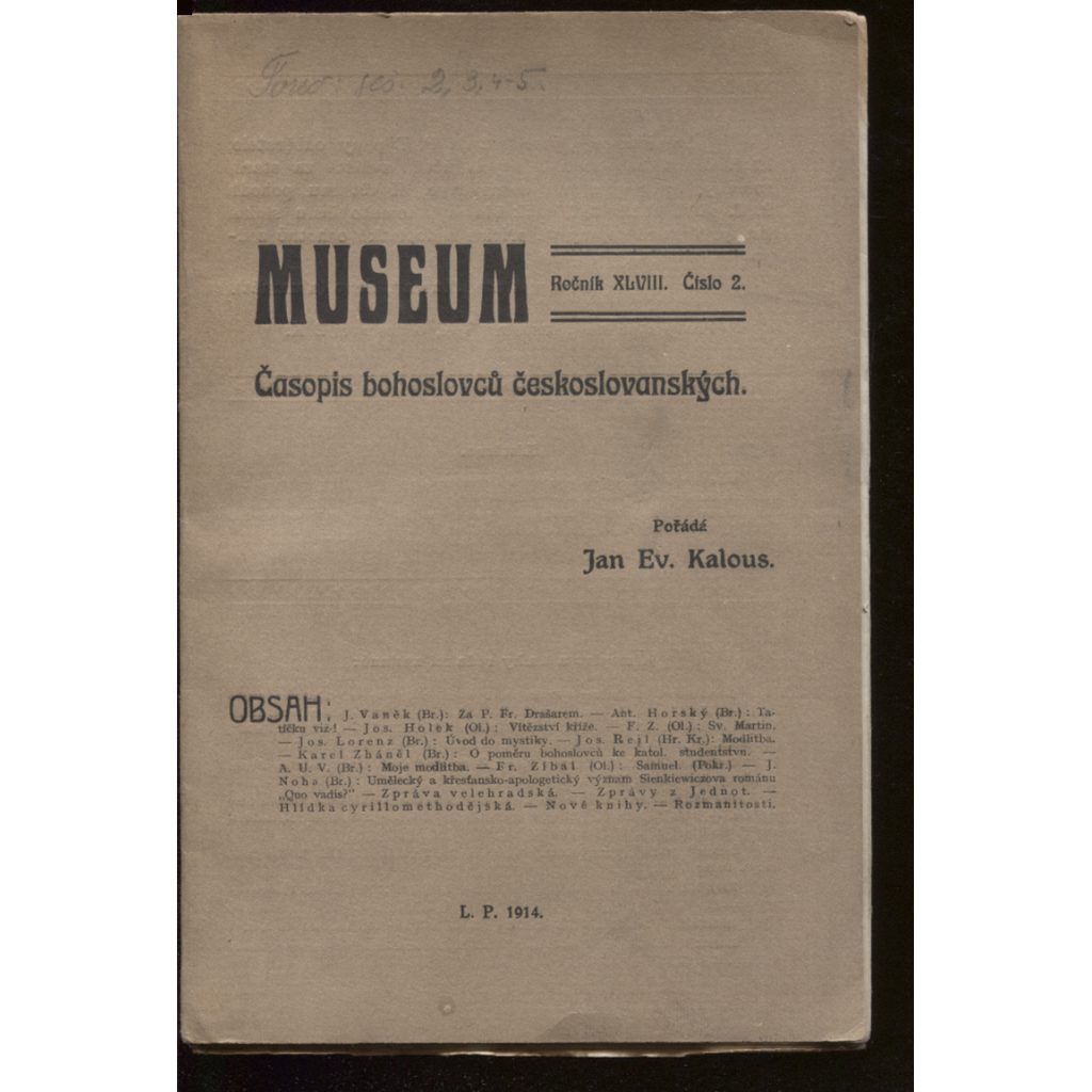 Museum, roč. XLVIII, číslo 2, 3 a 4-5. 1914