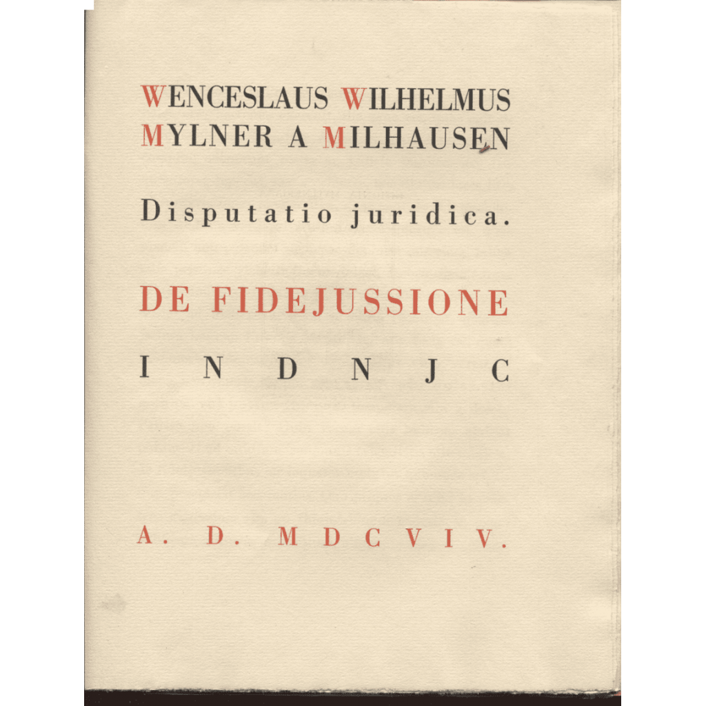 Disputatio juridica - De Fidejussione  INDNJC. A.D. MDCVIV (znak Mylner)