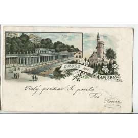 Karlovy Vary, litografie, rozhledna
