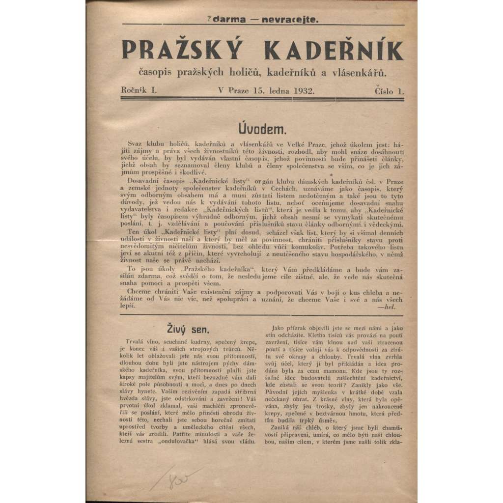 Pražský kadeřník, čísla 1-12, roč. I./1932 (móda)