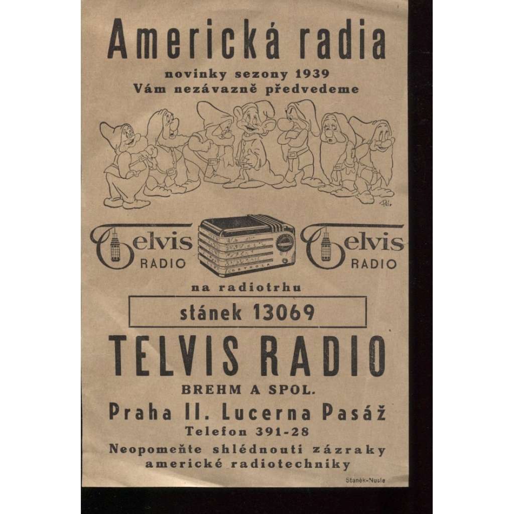 Americká radia. Telvis radio - reklamní leták 1939