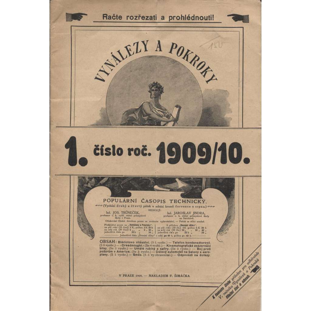Vynálezy a pokroky, ročník 10, číslo 1/1909. Populární časopis technický