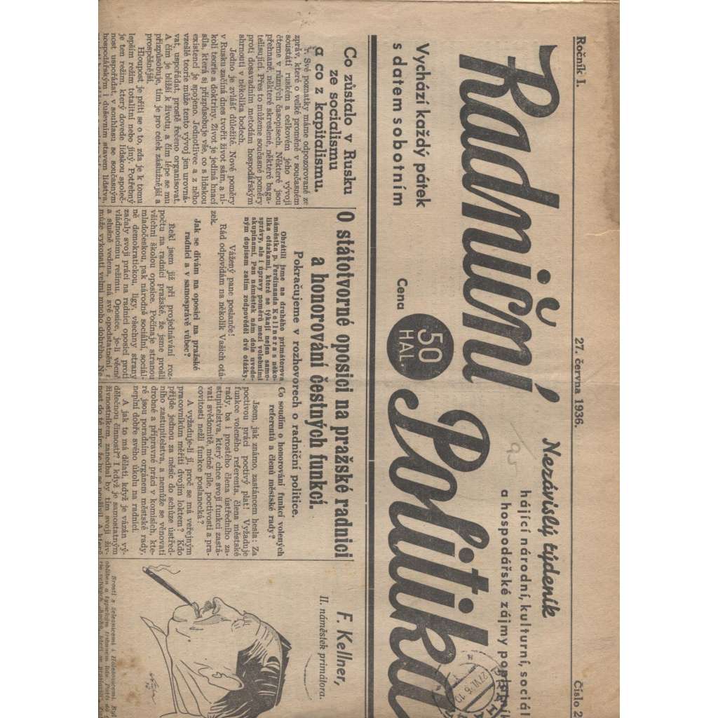 Radniční politika, ročník I., číslo 26/1936 (noviny 1. republika)
