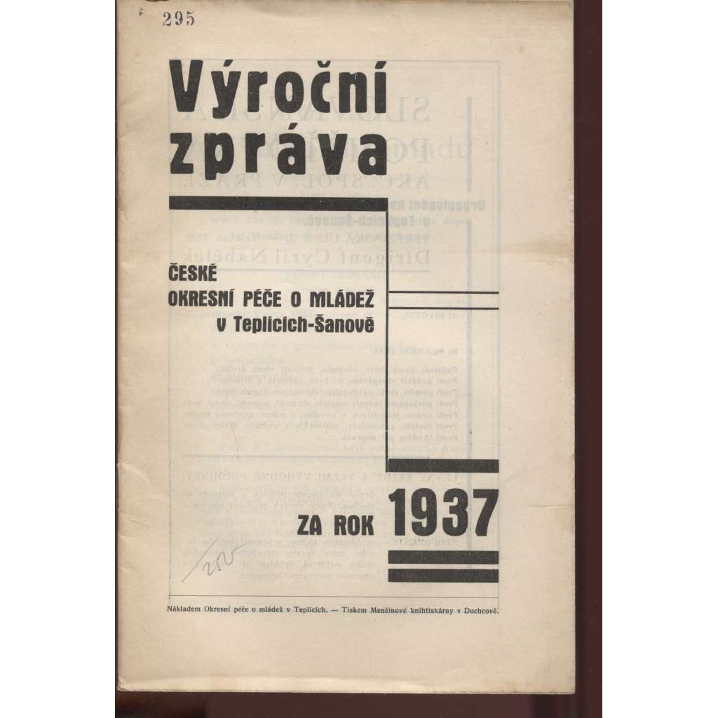 Výroční zpráva České okresní péče o mládež v Teplicích-Šanově za rok 1937