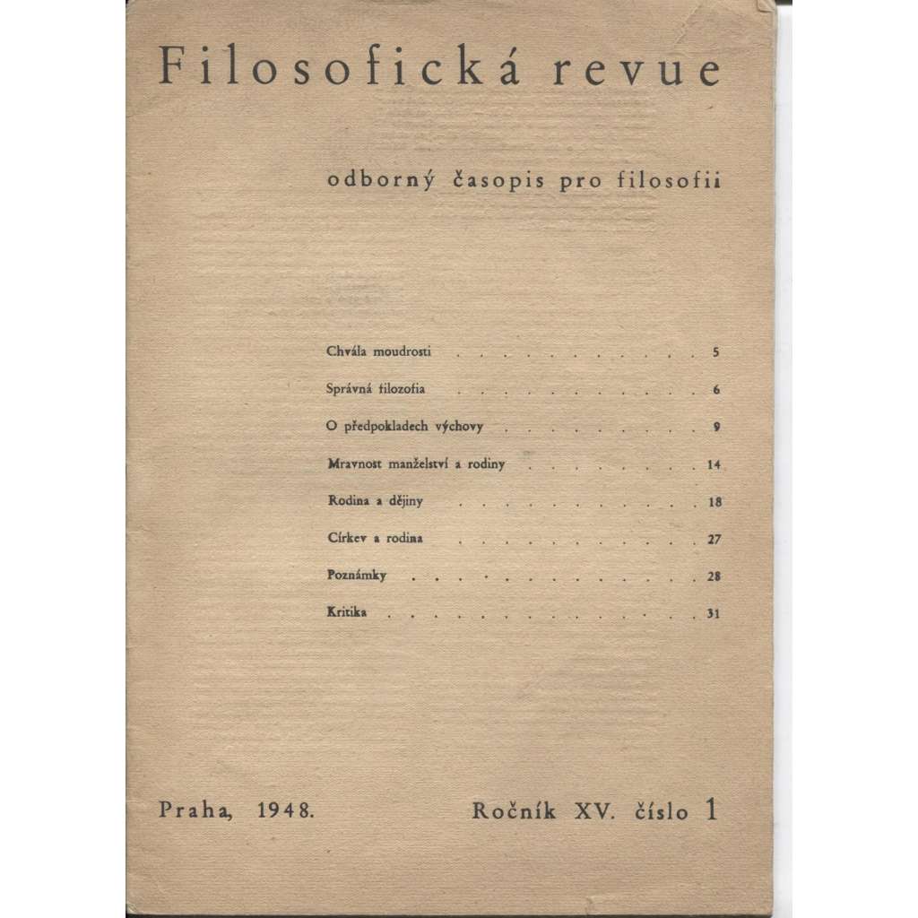 Filosofická revue. Odborný časopis pro filosofii, čís. 1., roč. XV./1948