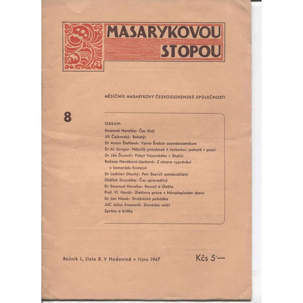Masarykovou stopou, ročník I., číslo 8/1947