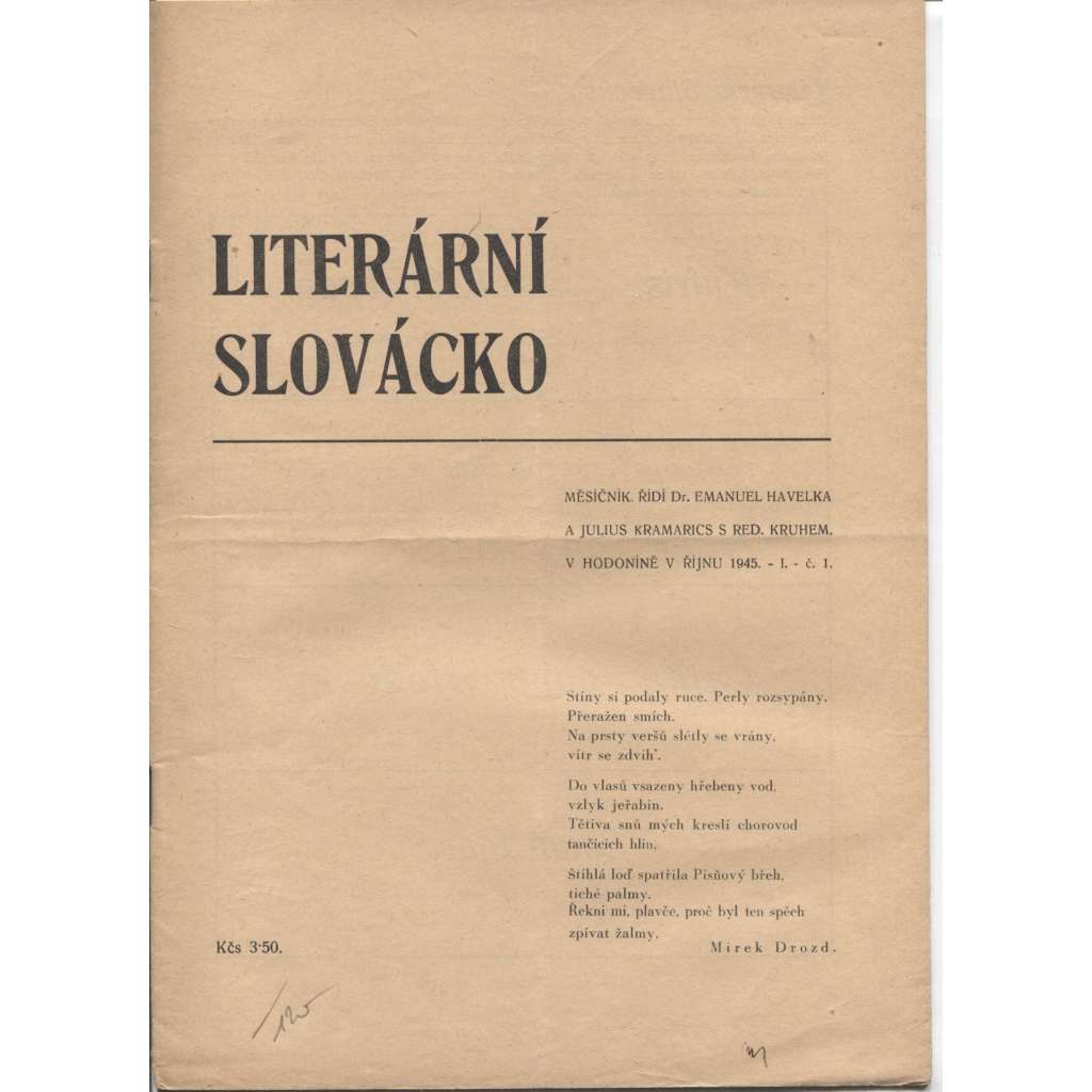 Literární Slovácko, ročník I., číslo 1/1945