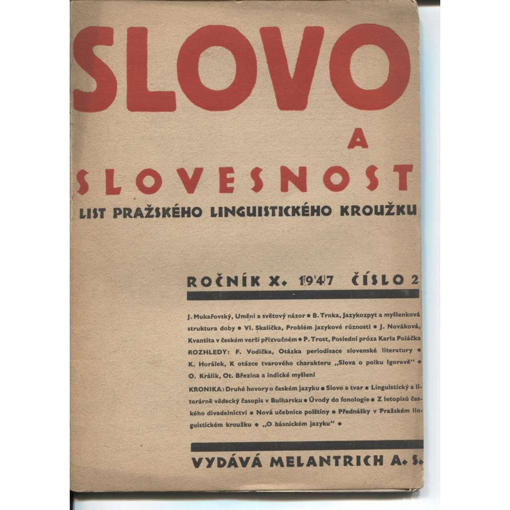 Slovo a slovesnost, ročník X., číslo 2/1947