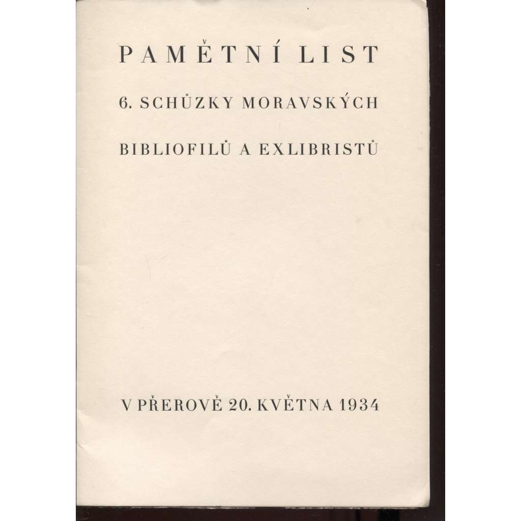 Pamětní list 6. schůzky moravských bibliofilů a exlibristů