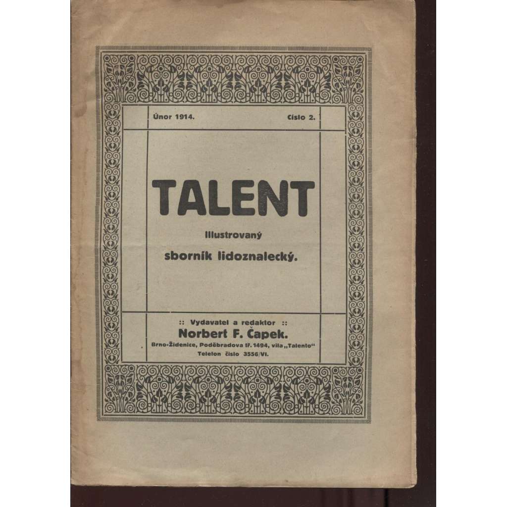 Talent, číslo 2/1914. Illustrovaný sborník lidoznalecký