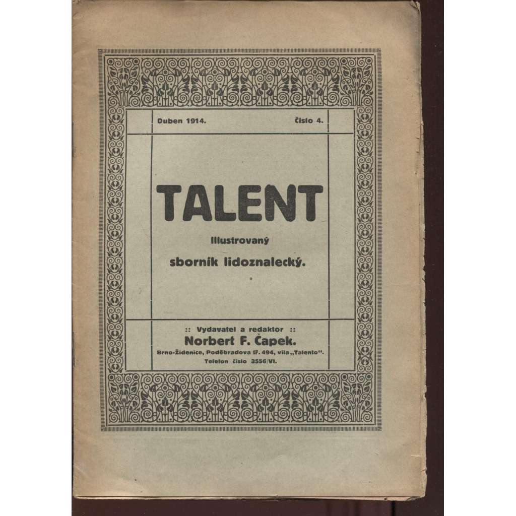 Talent, číslo 4/1914. Illustrovaný sborník lidoznalecký