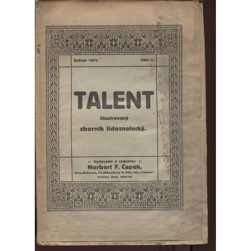 Talent, číslo 5/1914. Illustrovaný sborník lidoznalecký