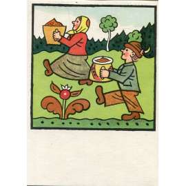 Barevná pohlednice Josef Lada, tištěna hlubotiskem, 50. léta, jako nová