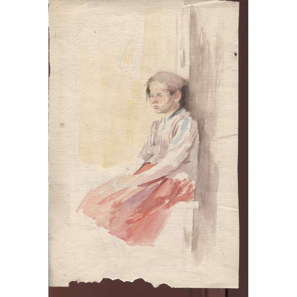 Dívka (akvarel) skica z náčrtníku 20-30. leta 20. století