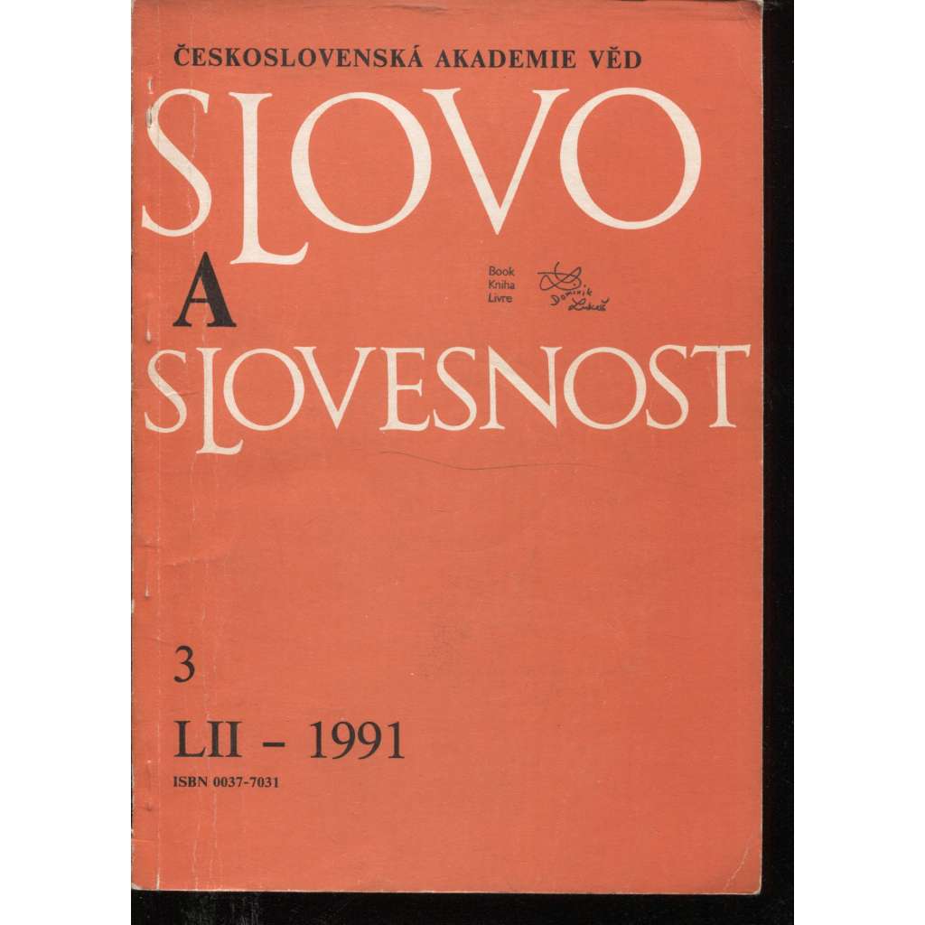 Slovo a slovesnost, ročník LII./1991, číslo 3. (jazykověda, časopis)