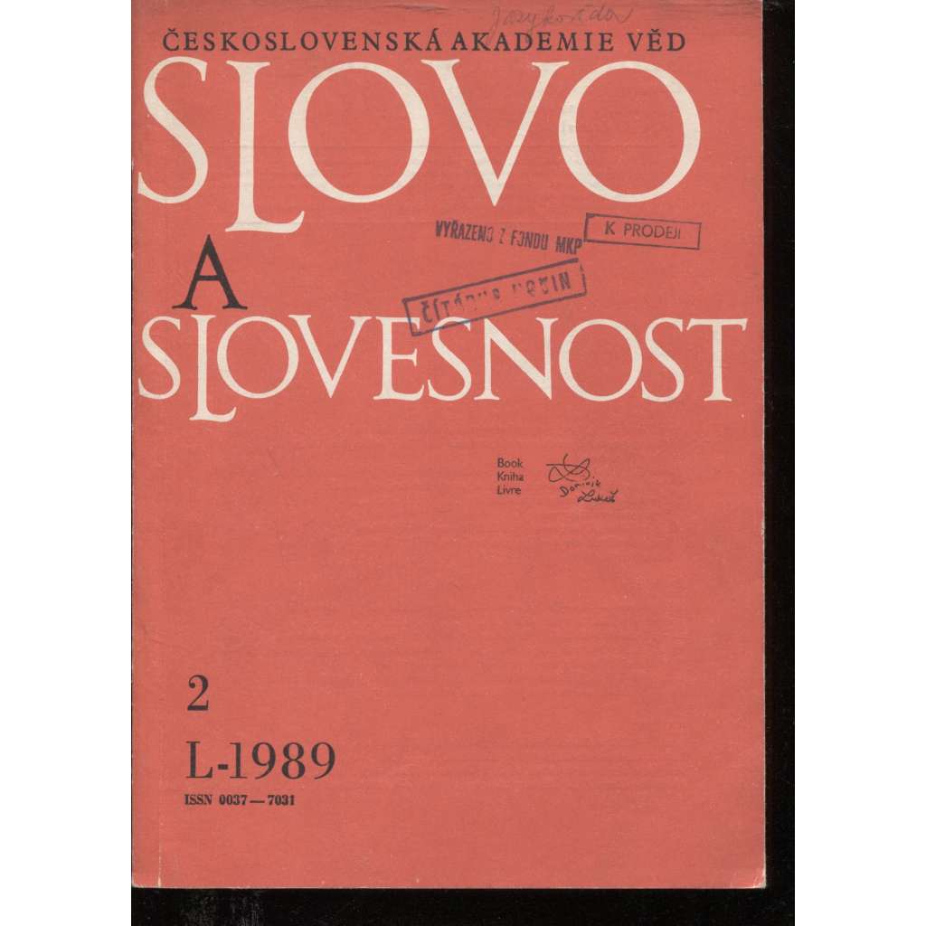 Slovo a slovesnost, ročník L./1989, číslo 2. (jazykověda, časopis)