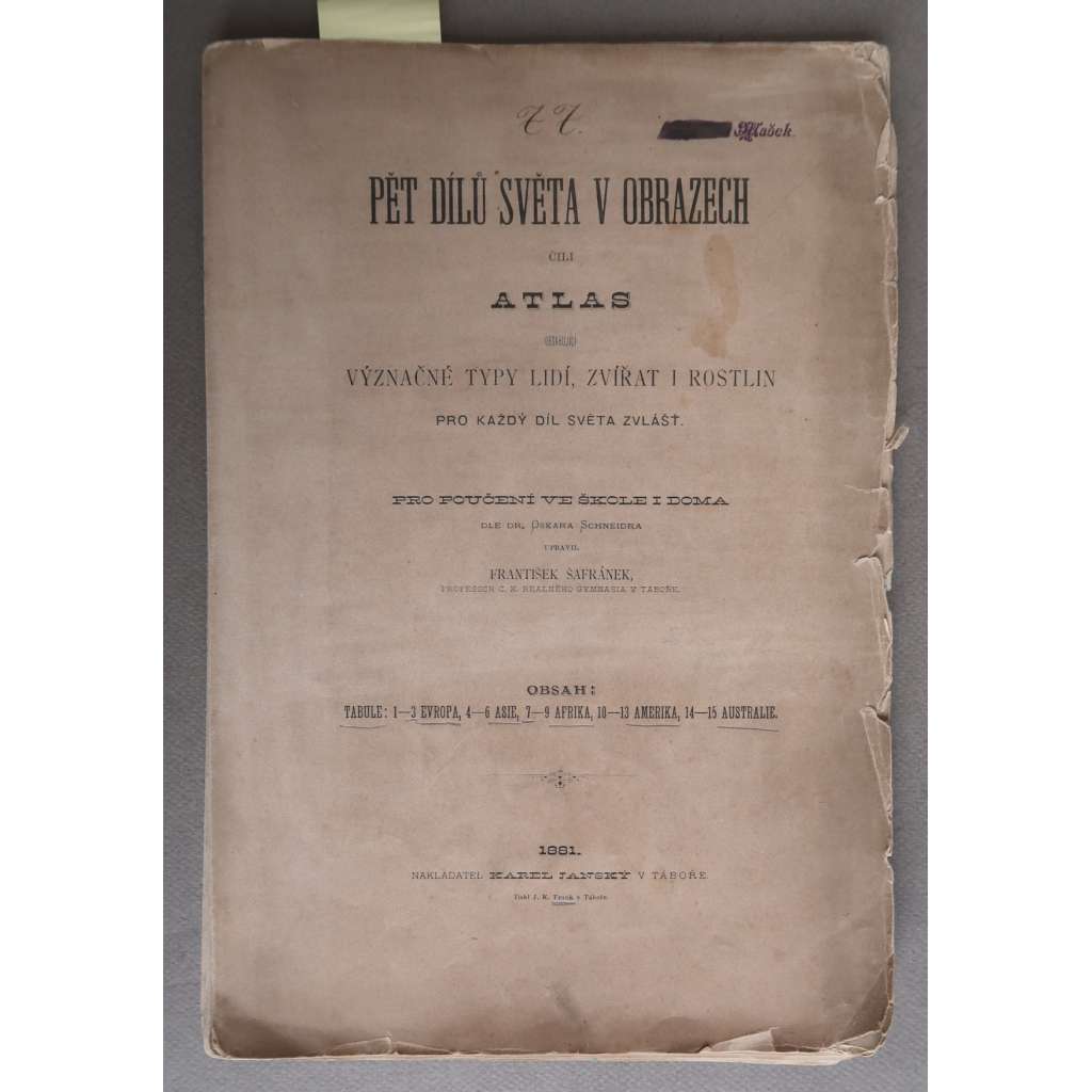 Pět dílů světa v obrazech čili Atlas - Význačné typy lidí, zvířat i rostlin pro každý díl světa zvlášť (1881) - tabule - obrazová část