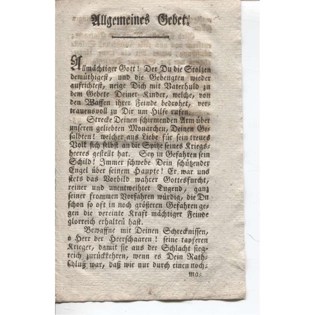 Všeobecná modlitba Allgemeines Gebet (cca 1800) text česky a německy (starý tisk)
