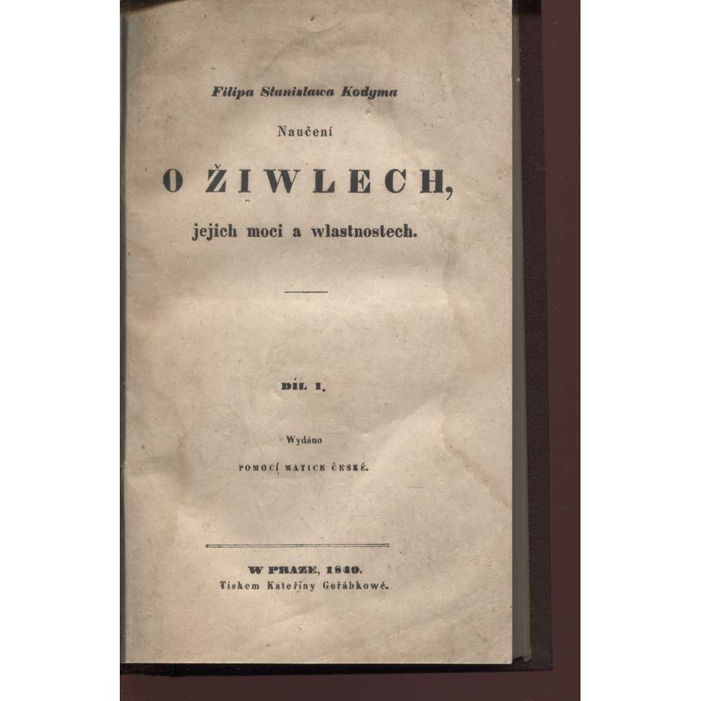 O žiwlech, jejich moci a wlastnostech (O živlech, jejich moci a vlastnostech) - 1849