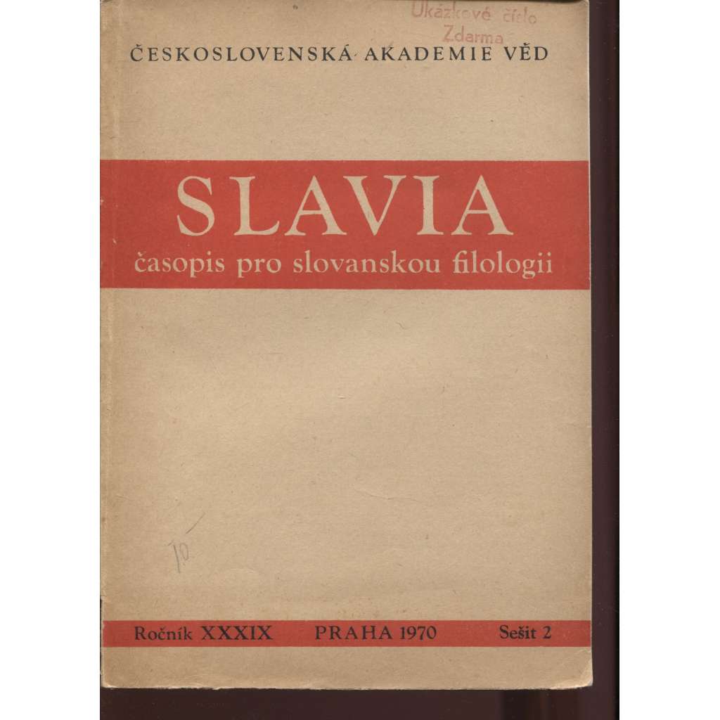 Slavia, ročník XXXIX., sešit 2/1970. Časopis pro slovanskou filologii
