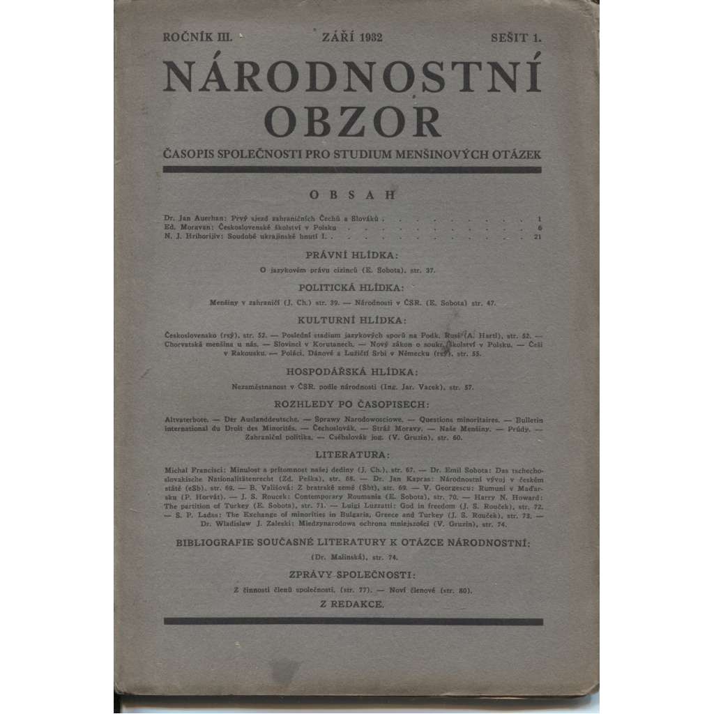 Národnostní obzor, ročník III., sešit 1./1932