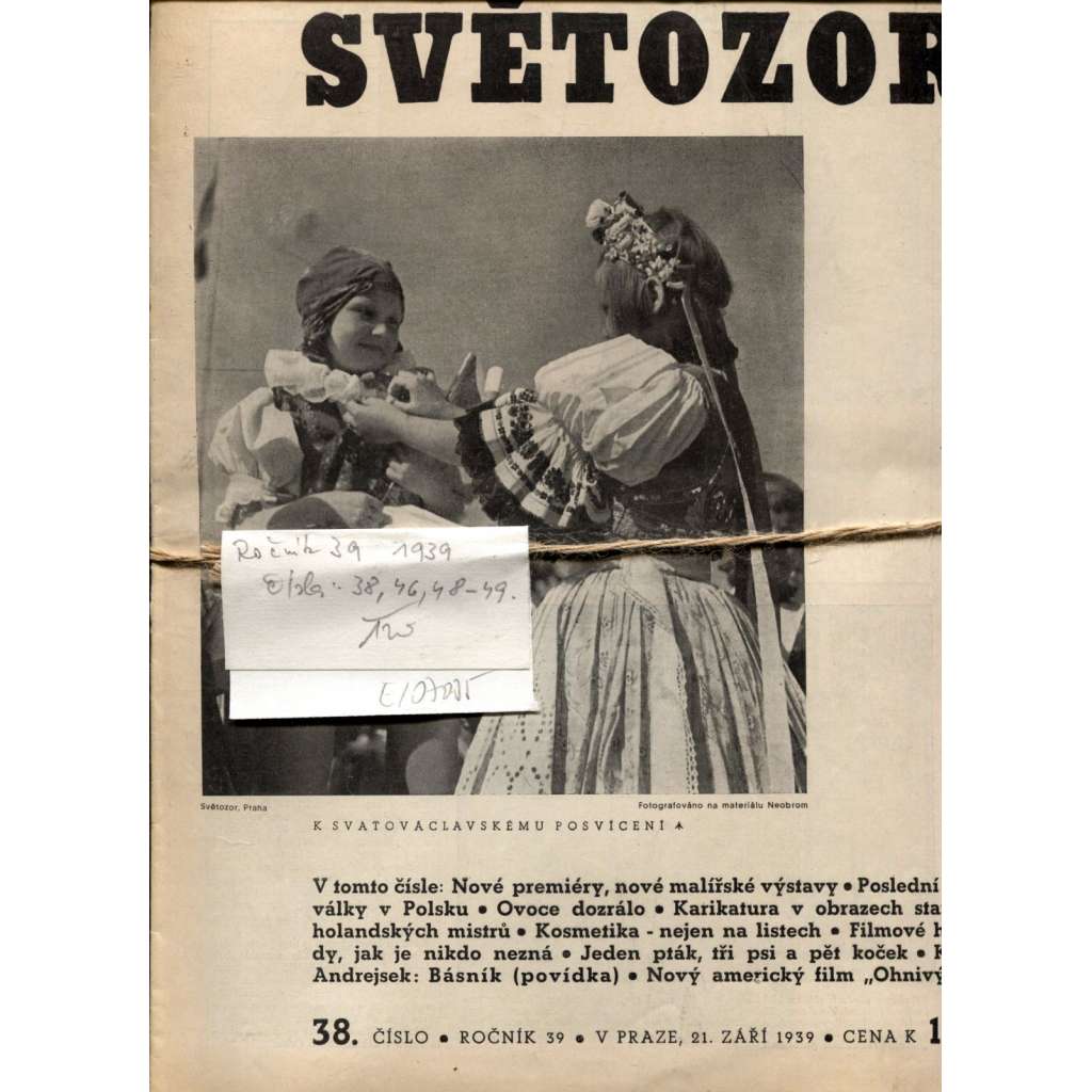 Časopis Světozor, ročník 39., číslo 38, 46, 48 a 49/1939