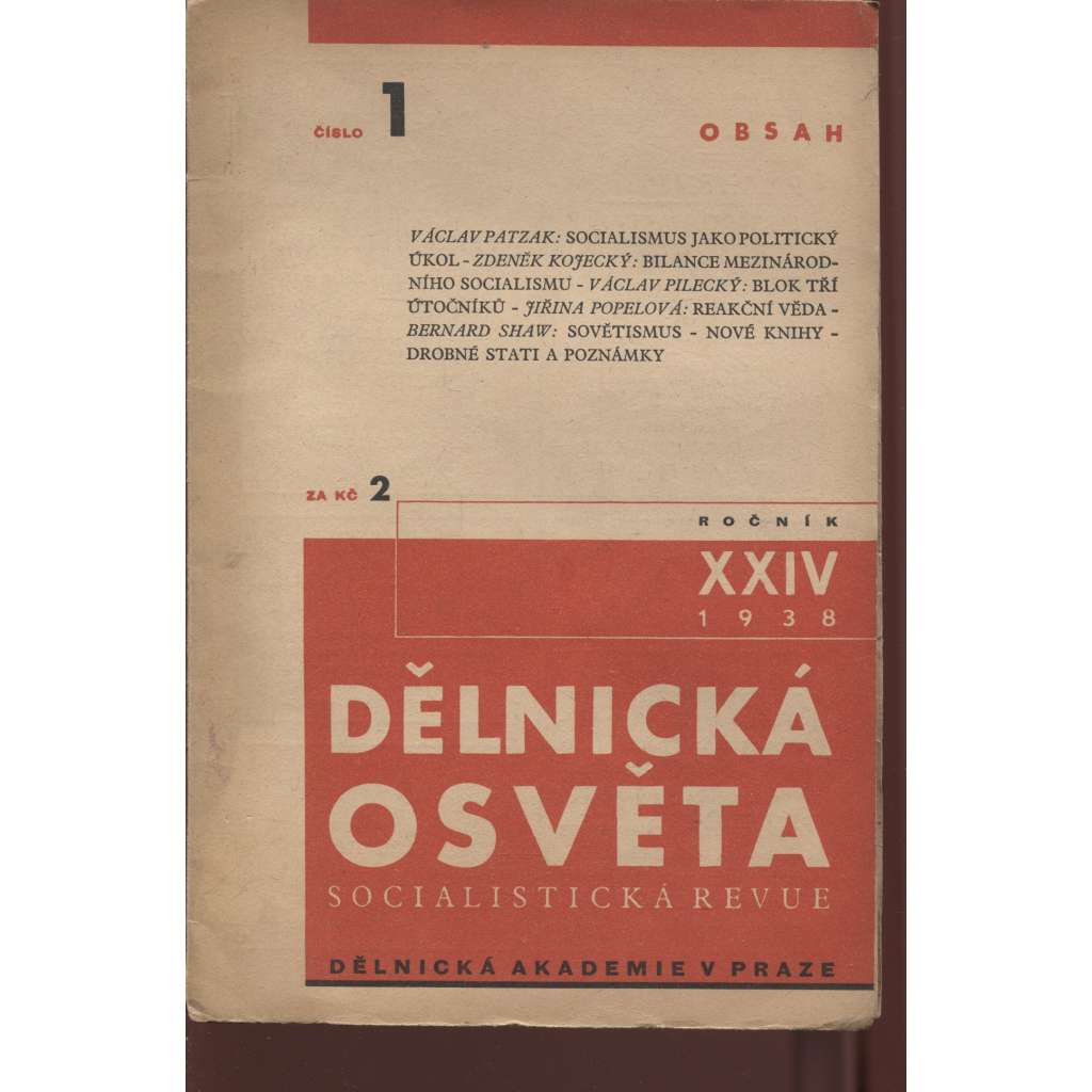 Dělnická osvěta, ročník XXIV, číslo 1/1938 (Socialistická revue)