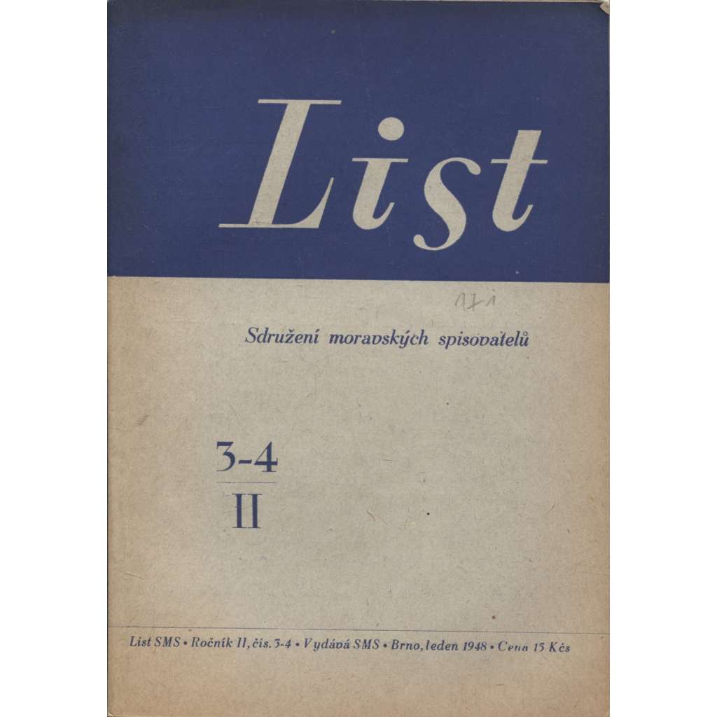 List, ročník II., číslo 3-4/1948. Sdružení moravských spisovatelů (Zdeněk Rossmann)