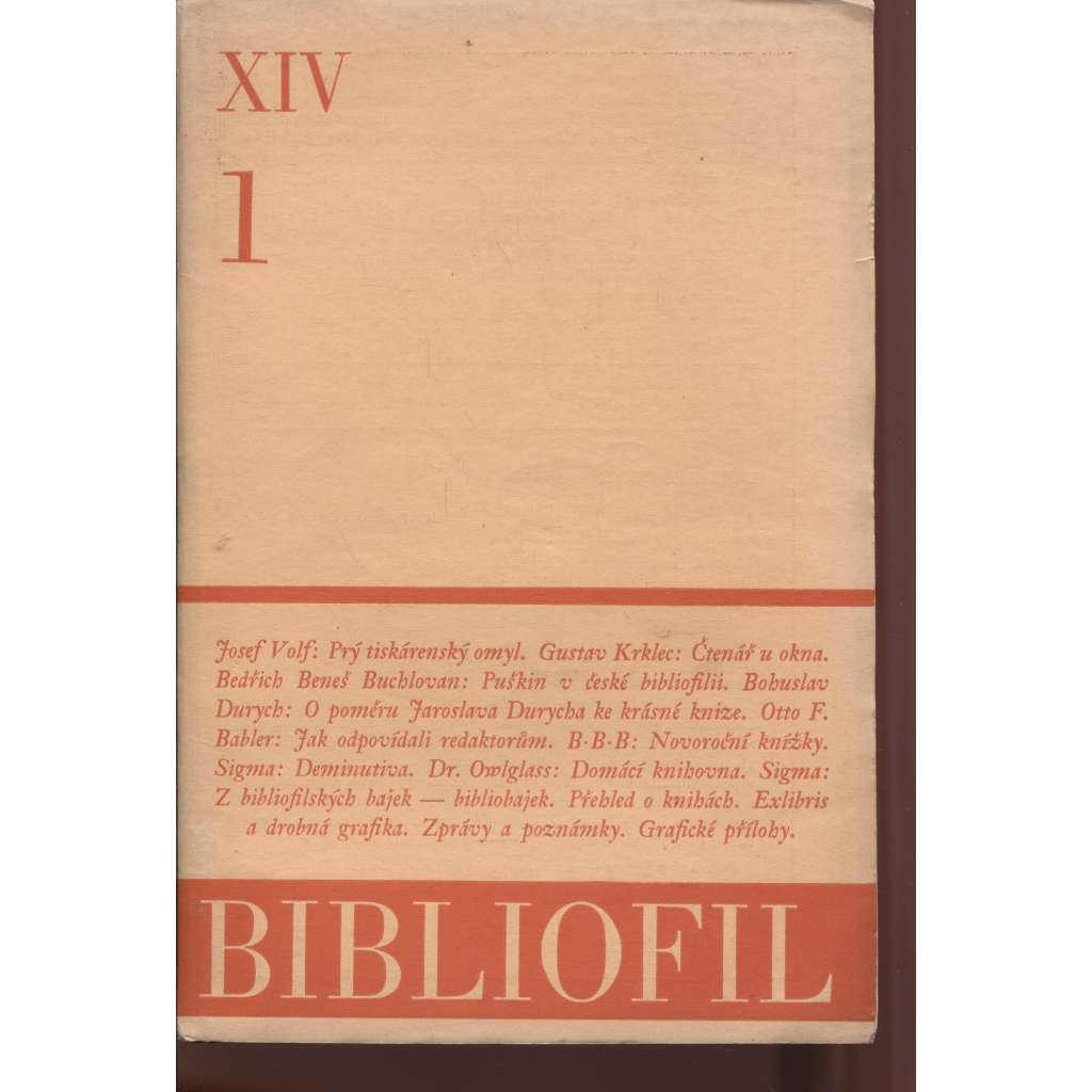 Bibliofil, ročník XIV., číslo 1.-10/1937. Časopis pro pěknou knihu a její úpravu