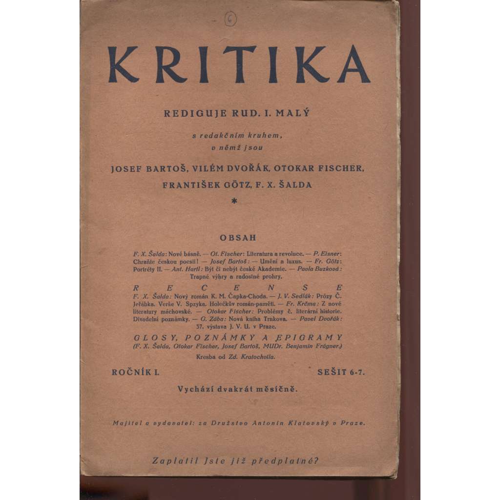 Kritika, ročník I./1924, sešit 6.-7.