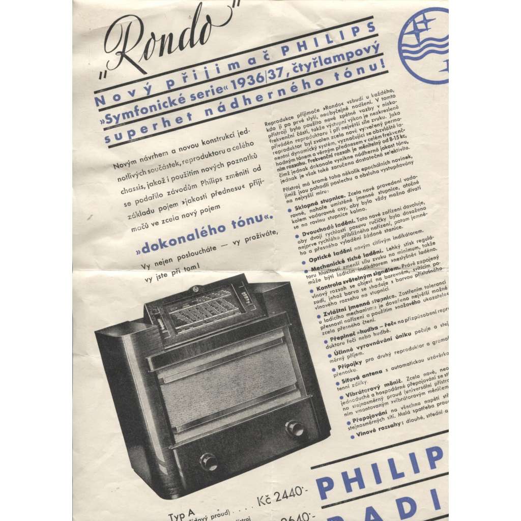 Rondo, nový přijimač Philips (leták, Philips radio)