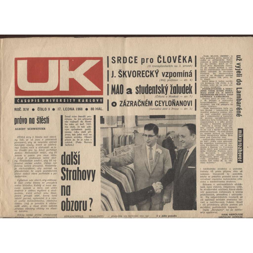 UK - časopis Univerzity Karlovy, ročník XIV./1968, číslo 9., 15., 16, 19. a 20. (není kompletní)