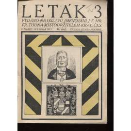 Leták 3. Vydáno na oslavu jmenování J. E. hr. Fr. Thuna místodržitelem Království českého (František Thun)