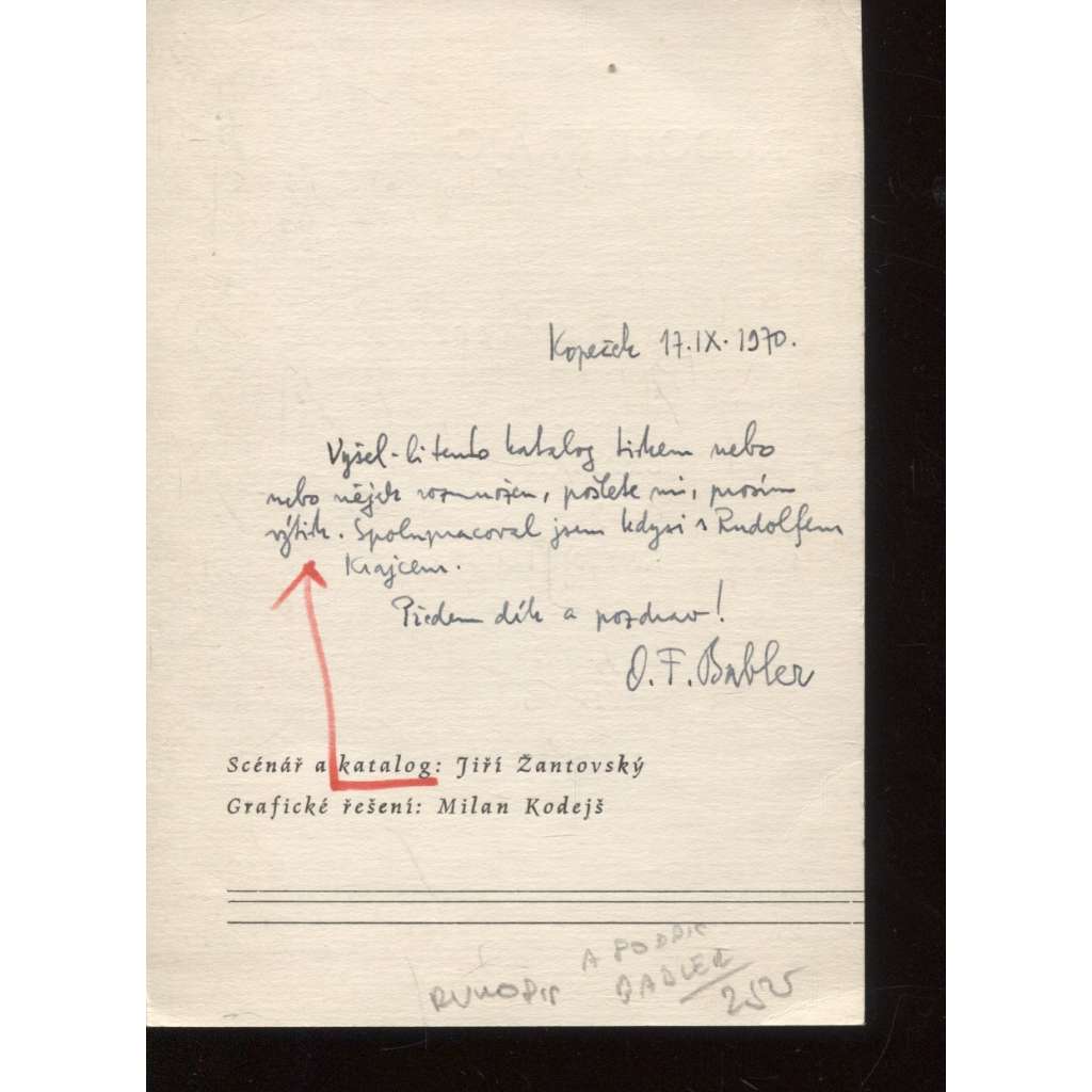 Dopis a podpis O. F. Babler