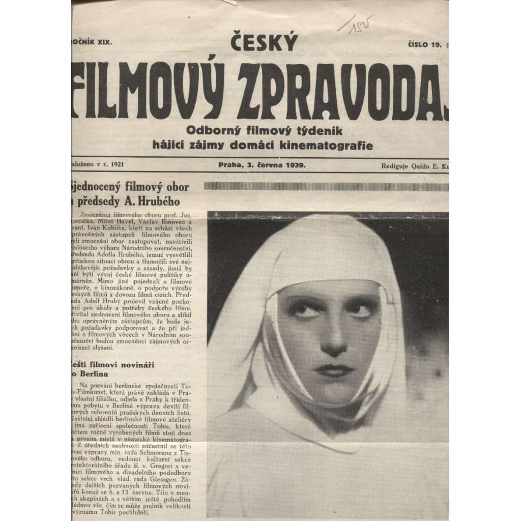 Český filmový zpravodaj, ročník XIX/1939, číslo 19.